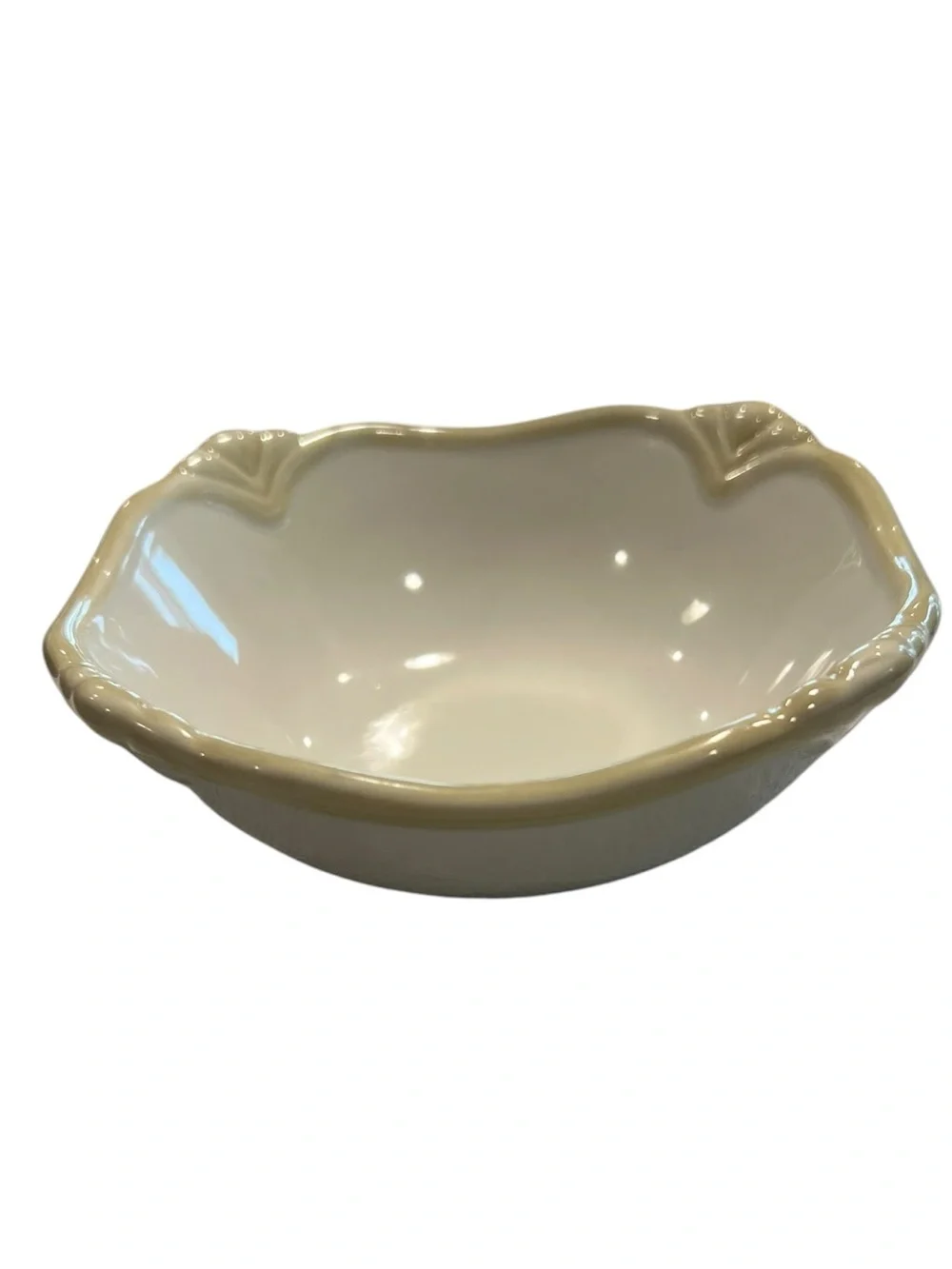 Princess House Pavillion Nested Serving Bowls Set of 2 Cream Embossed Scroll Cer